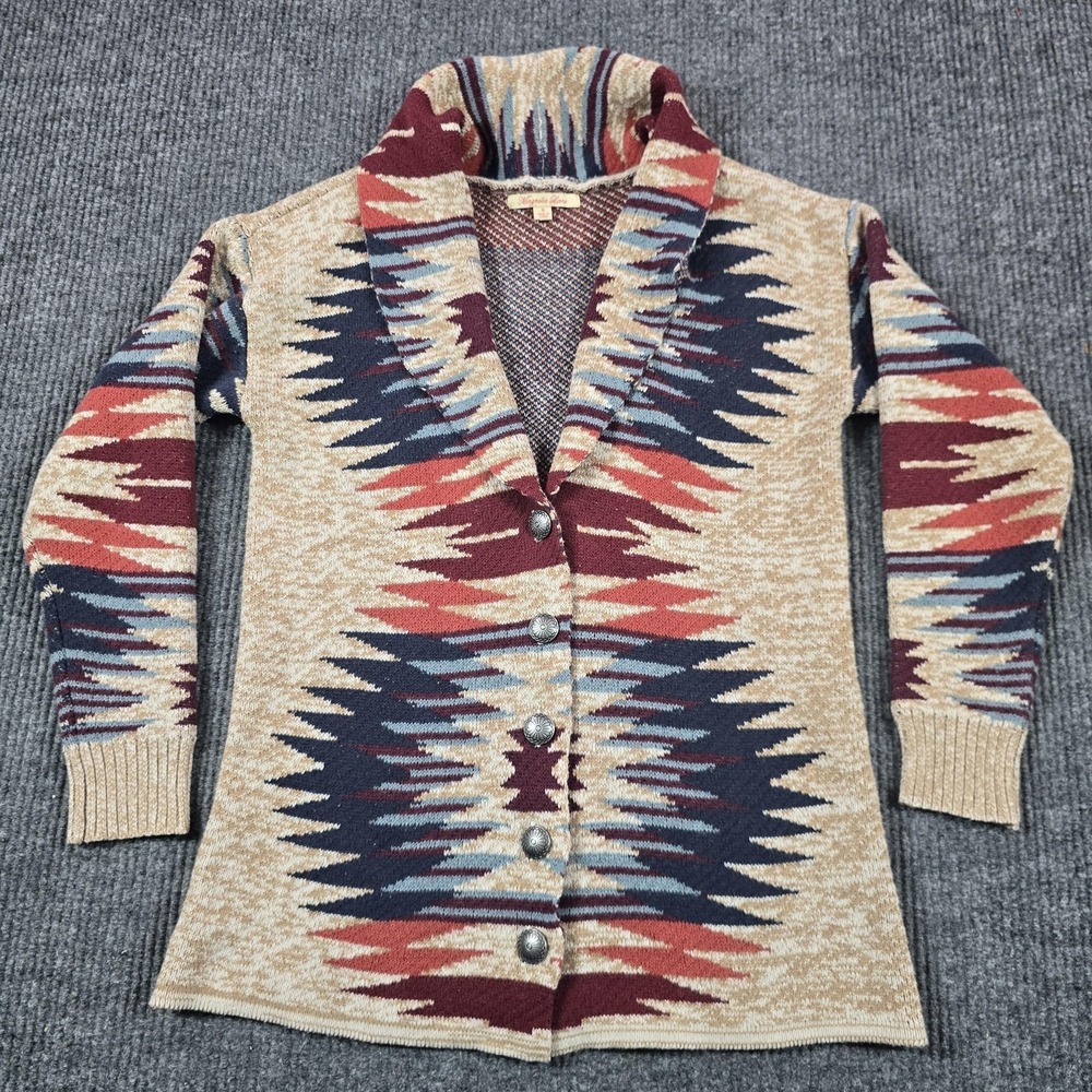 Magnolia Lane Cardigan Sweater Womens Small Beige Geometric‎ Collared Button